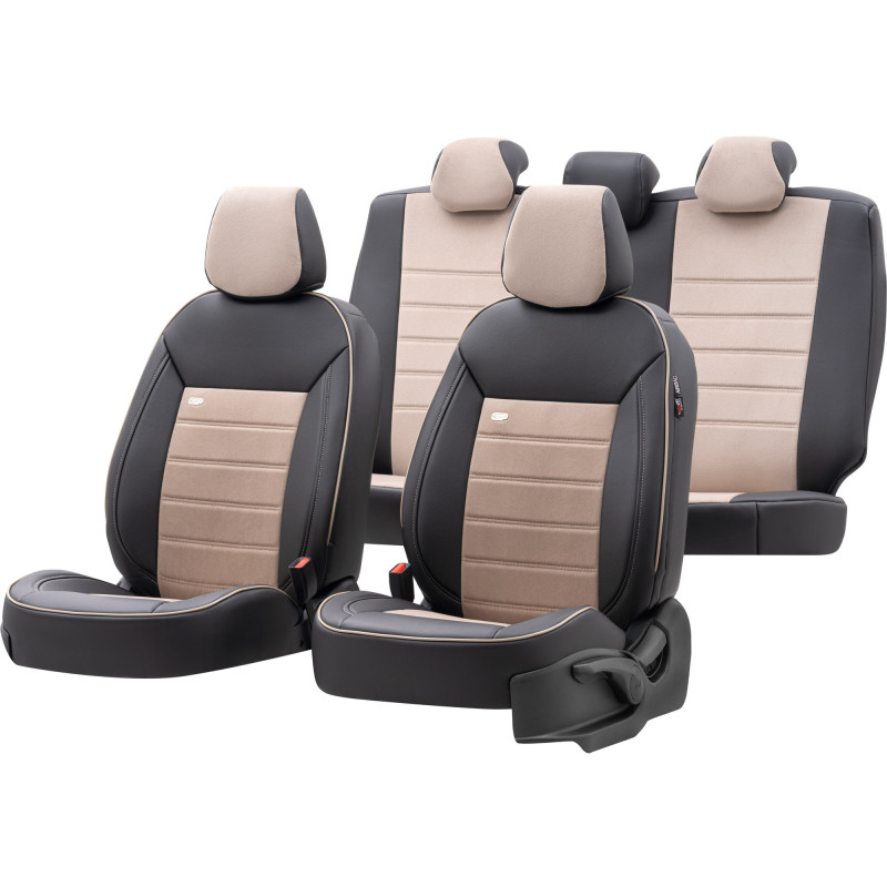 Car seat cover black leatherlook / beige alkantara
